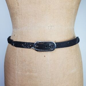 Nine West 29-33" NEW Belt Faux Snake Black Glittery Braided Gunmetal Buckle